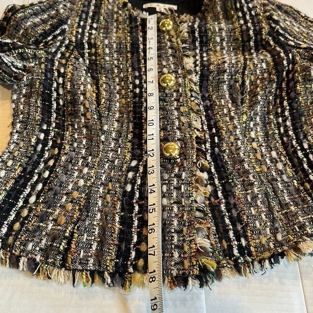 CAbi quarter length frayed 30%wool jacket multicolored in small w gold buttons - Picture 4 of 12